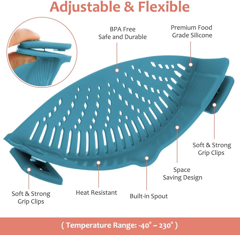 Clip on Strainer for All Pots Pan,Silicone Pasta Strainer