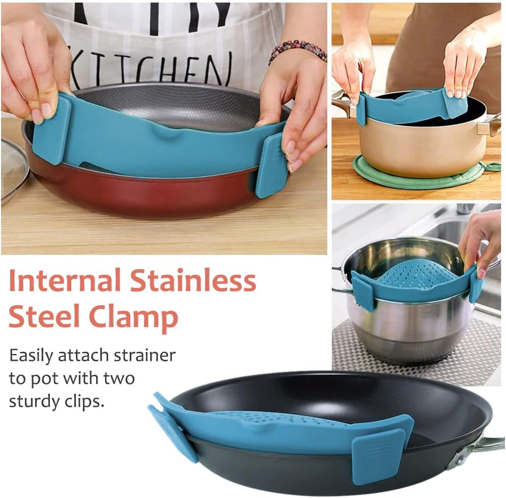 Clip on Strainer for All Pots Pan,Silicone Pasta Strainer