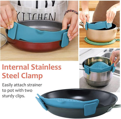 Clip on Strainer for All Pots Pan,Silicone Pasta Strainer