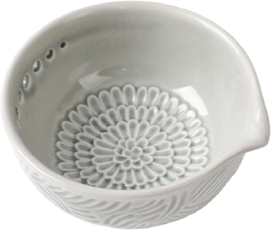 Ceramic Grater Bowl with Herb Stripper, 3 in 1 Handmade Ginger Grater Bowl, Garlic Grater Plate, Multi-Functional Kitchen Tools and Gadgets, for Garlic, Chocolate, Herbs, Etc