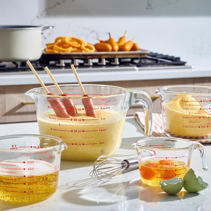 Set of 3 Glass Measuring Cups with Measuring Spoons & Whisk - Kitchen Mixing Bowl Liquid Measure Cup, Glass Bakeware. 1 cup, 2 cup, 4 cup., Multi Size, Clear