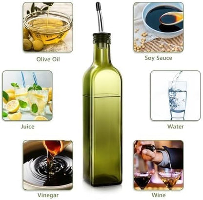 Olive Oil Dispenser Bottle, Glass Olive Oil Dispenser and Vinegar Dispenser Set with Stainless Steel Pourers, 4 Labels,1 Brush and 1 Funnel Oil Bottles for Kitchen (500ml)