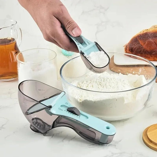 2Pcs Measuring Spoon Set, Adjustable, Dual Cup Design for Flour and Sugar, Kitchen Baking Tool/set for Dry/Liquid Ingredients & Pet Food