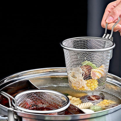 Stainless Steel Pasta Basket, Mesh Spider Food Dumpling Noodle Strainer, Fine Mesh Strainer with Handle