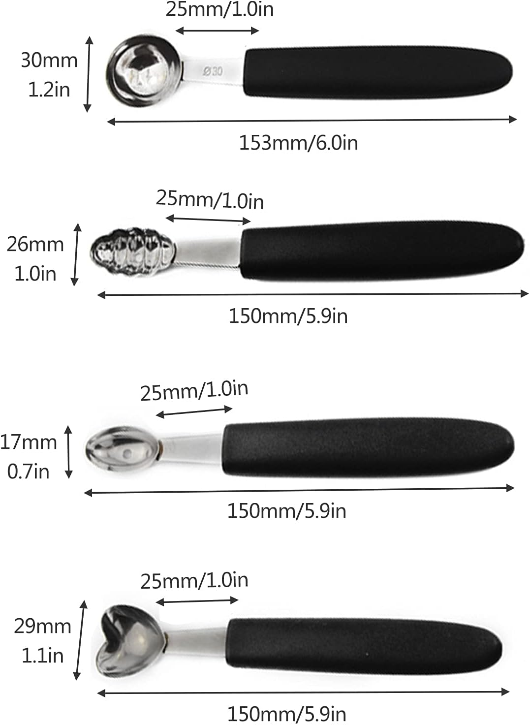 7Pcs Melon Baller Scoop Set, Stainless Steel Ball Spoon, Smooth Round Melon Balls Melon Scoop, Watermelon Cantaloupe Scooper for Watermelon, Ice Cream, Fruits, Sorbet(#1)