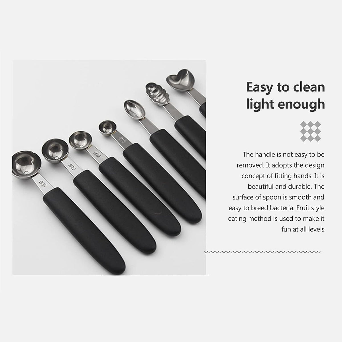 7Pcs Melon Baller Scoop Set, Stainless Steel Ball Spoon, Smooth Round Melon Balls Melon Scoop, Watermelon Cantaloupe Scooper for Watermelon, Ice Cream, Fruits, Sorbet(#1)