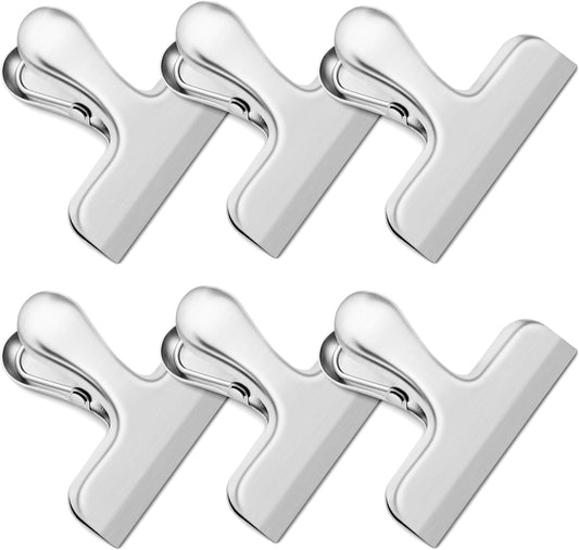 6 Pack Chip Clips Bag Clips for Food Snack Kitchen Storage(Silver) | Heavy Duty, Stainless Steel, Air Tight Seal, Durable Metal Clamps for Refrigerator Home Office, Use for Bread Coffee Paper