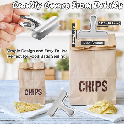 6 Pack Chip Clips Bag Clips for Food Snack Kitchen Storage(Silver) | Heavy Duty, Stainless Steel, Air Tight Seal, Durable Metal Clamps for Refrigerator Home Office, Use for Bread Coffee Paper
