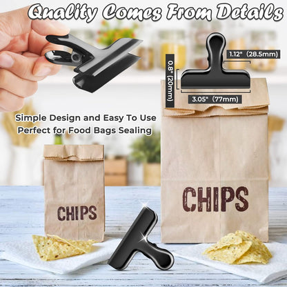 6 Pack Chip Clips Bag Clips for Food Snack Kitchen Storage(Silver) | Heavy Duty, Stainless Steel, Air Tight Seal, Durable Metal Clamps for Refrigerator Home Office, Use for Bread Coffee Paper