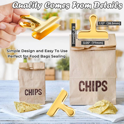 6 Pack Chip Clips Bag Clips for Food Snack Kitchen Storage(Silver) | Heavy Duty, Stainless Steel, Air Tight Seal, Durable Metal Clamps for Refrigerator Home Office, Use for Bread Coffee Paper