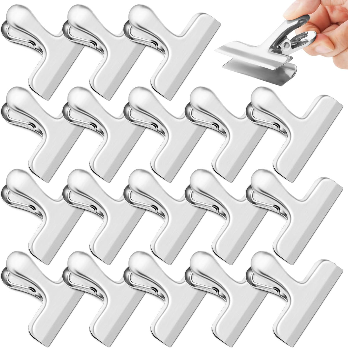 6 Pack Chip Clips Bag Clips for Food Snack Kitchen Storage(Silver) | Heavy Duty, Stainless Steel, Air Tight Seal, Durable Metal Clamps for Refrigerator Home Office, Use for Bread Coffee Paper