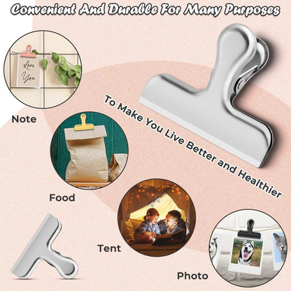 6 Pack Chip Clips Bag Clips for Food Snack Kitchen Storage(Silver) | Heavy Duty, Stainless Steel, Air Tight Seal, Durable Metal Clamps for Refrigerator Home Office, Use for Bread Coffee Paper