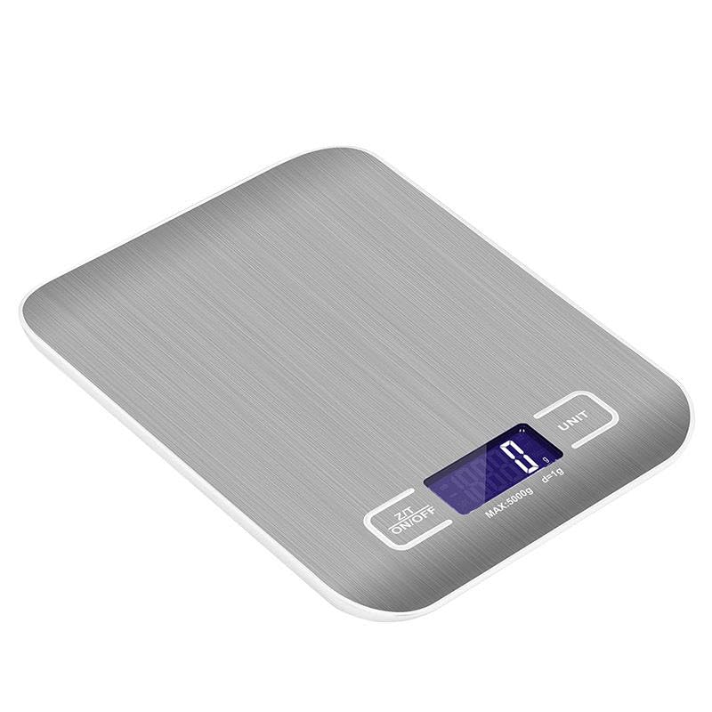 Digital Kitchen Scale, 11lb Stainless Steel Food Scale with LCD Display, 6 Units Tare Function, 0.05oz/1g Precision for Baking (White)