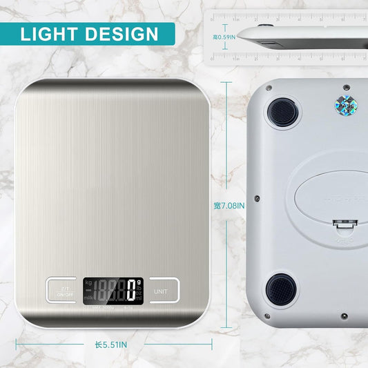 Digital Kitchen Scale, 11lb Stainless Steel Food Scale with LCD Display, 6 Units Tare Function, 0.05oz/1g Precision for Baking (White)