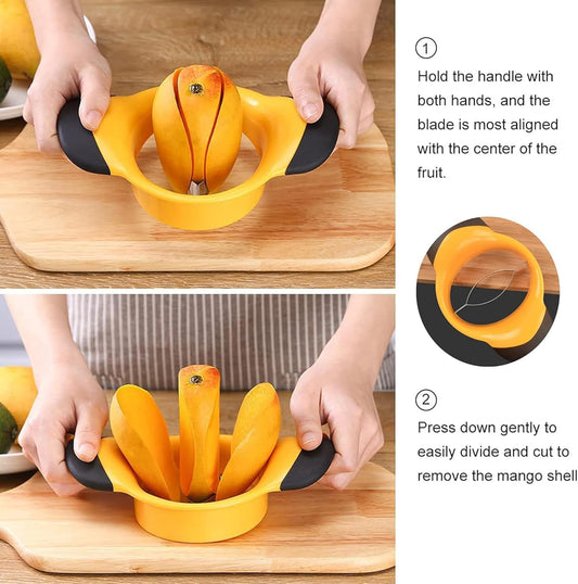Mango Peeler Mango Slicer Peeler and Pit Remover Tool Mango Splitter Fruit Slicer Cutter Pitter Non-Slip Silicon Ergonomic Handles