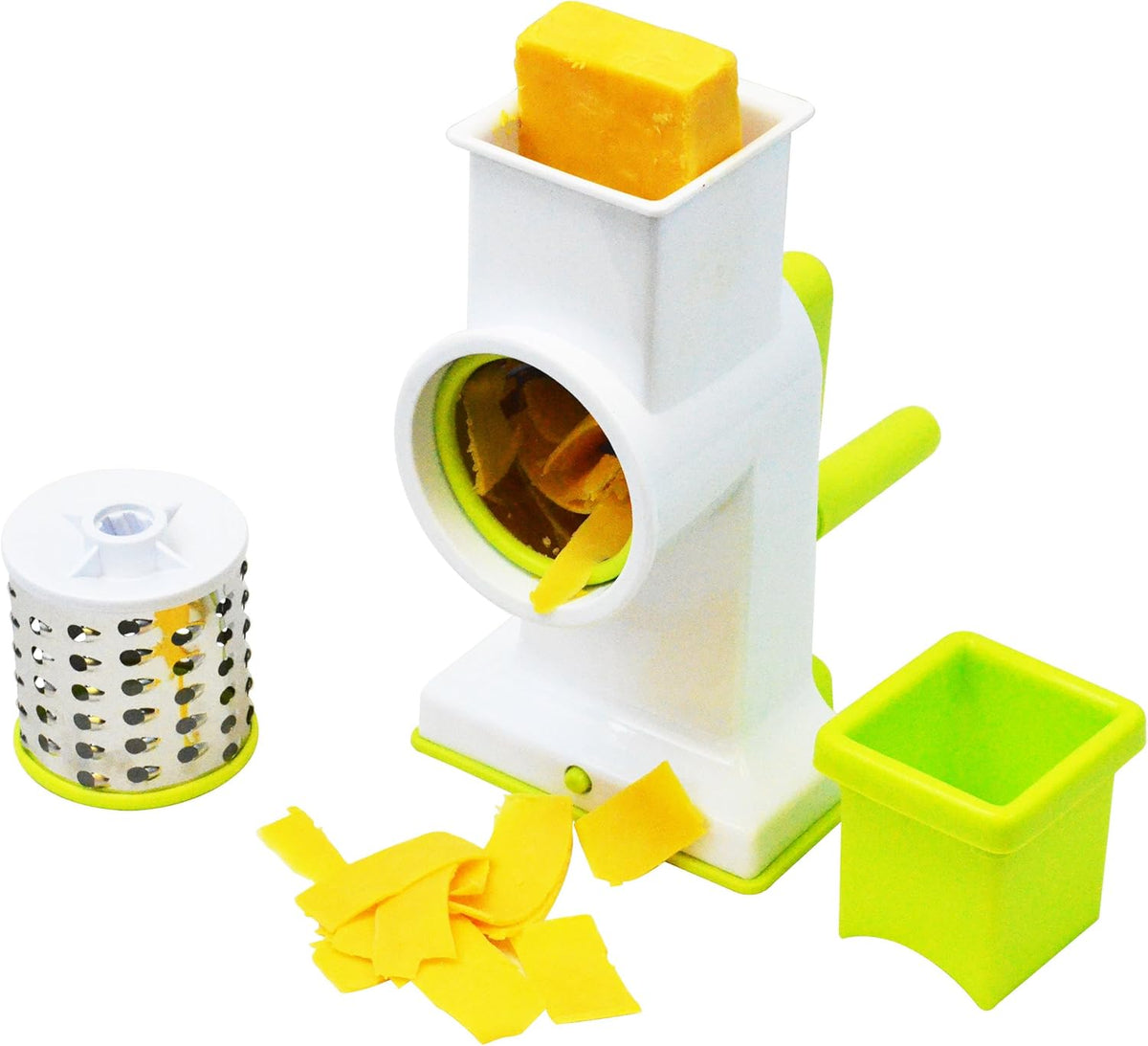 "2-in-1 Deluxe Hand Crank Rotary Drum Grater, Shredder & Slicer – Kitchen Tool for Cheese, Fruits, Vegetables & Nuts "