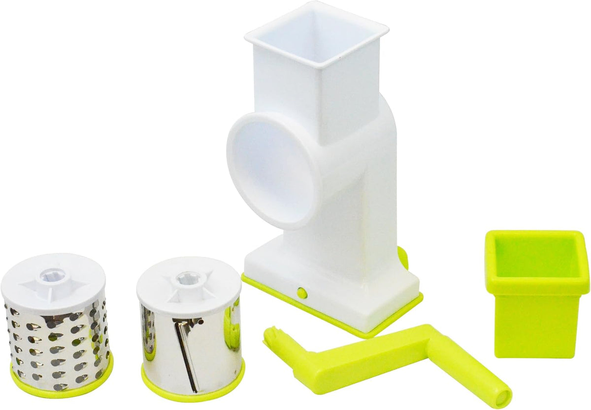 "2-in-1 Deluxe Hand Crank Rotary Drum Grater, Shredder & Slicer – Kitchen Tool for Cheese, Fruits, Vegetables & Nuts "