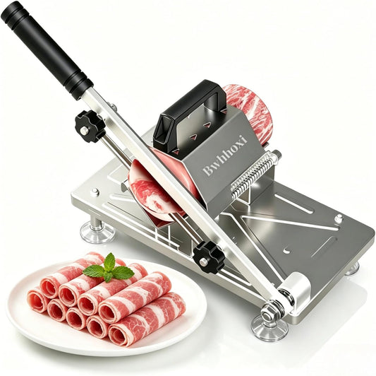 Manual Frozen Meat Slicer Upgraded Stainless Steel Compact for Home | Frozen Meat Slicer Cuts Beef, Mutton & Bacon With Adjustable 0.3-8mm Thickness for Home Hot Pot & BBQ. Easy to Clean.