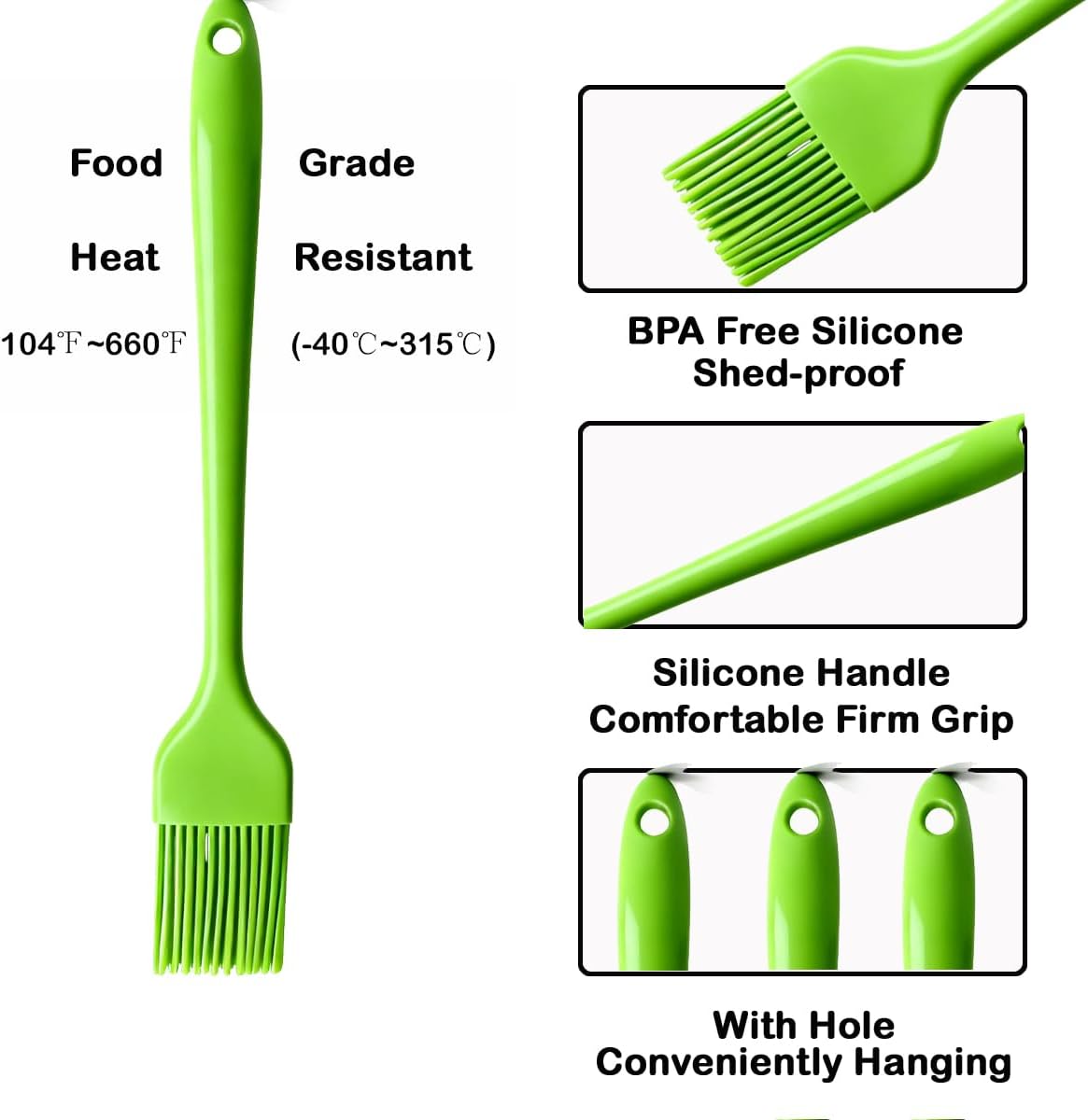 Green Silicone Pastry Basting Brush - Food Grade BPA Free, Heat Resistant Up to 660°F/315°C, Dishwasher Safe Cooking Brush for Baking, BBQ, Grilling, Sauce,Butter,Cake & Bread
