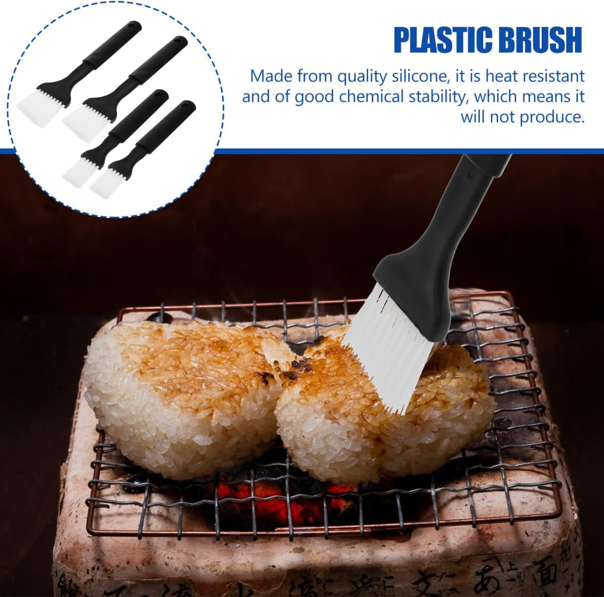 Pastry & Basting Brush Set 4 pcs Nylon Brush with Grip Plastic Handle for Bbq Grilling Baking Roasting Cooking Dishwasher Safe 8.07 in