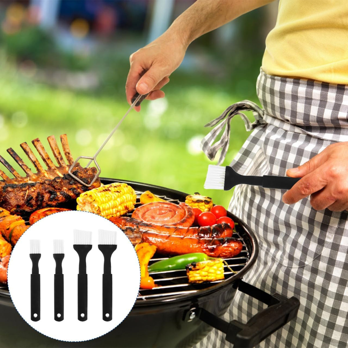 Pastry & Basting Brush Set 4 pcs Nylon Brush with Grip Plastic Handle for Bbq Grilling Baking Roasting Cooking Dishwasher Safe 8.07 in