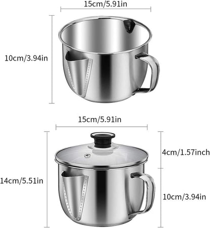 Stainless Steel Fat Separator Bowl, Large 4 Cups Gravy Separator Bowl With Handle Round Shape, 1000ml Capacity for Healthy Cooking Reduce Fat Intake(COLOR:no lid)