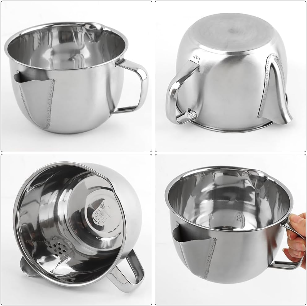 Stainless Steel Fat Separator Bowl, Large 4 Cups Gravy Separator Bowl With Handle Round Shape, 1000ml Capacity for Healthy Cooking Reduce Fat Intake(COLOR:no lid)
