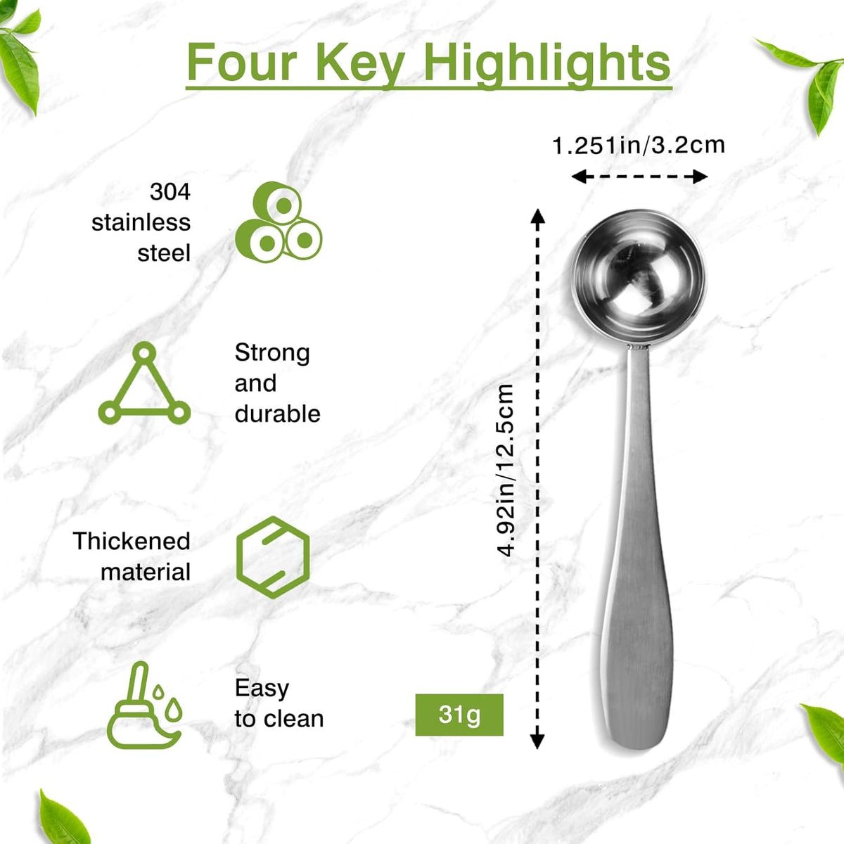 Perfect Measure Loose Leaf Tea Spoon – Premium 18/8 Stainless Steel Tea Scoop for All Tea Types – Connoisseur’s Choice