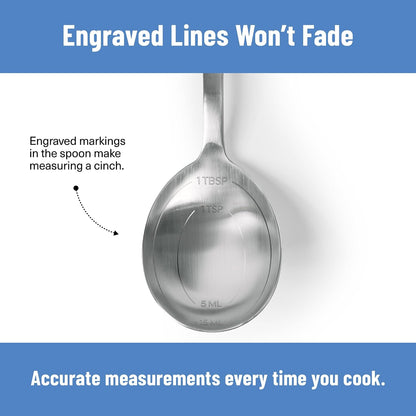 Measuring Chef Spoon – Stainless Steel Cooking Spoon with Engraved Tablespoon Teaspoon and Milliliter Markings for Precise Measuring Mixing Sauces Dressings Marinades and Cooking Prep