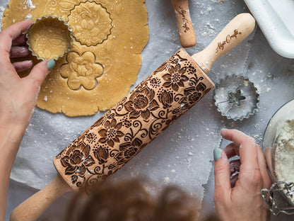 BEEHIVE Embossing Rolling Pin with Pattern. Laser Engraved Embossing Dough Roller for Homemade Cookies and Pottery
