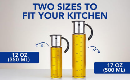 Large Glass Olive Oil Dispenser, Salad Dressing Container, Soy Sauce Bottle | 17oz, Leakproof No Drip Stainless Steel Metal Pour Spout, Wide Mouth, Easy Fill, Clear Measuring Markings, Dishwasher Safe