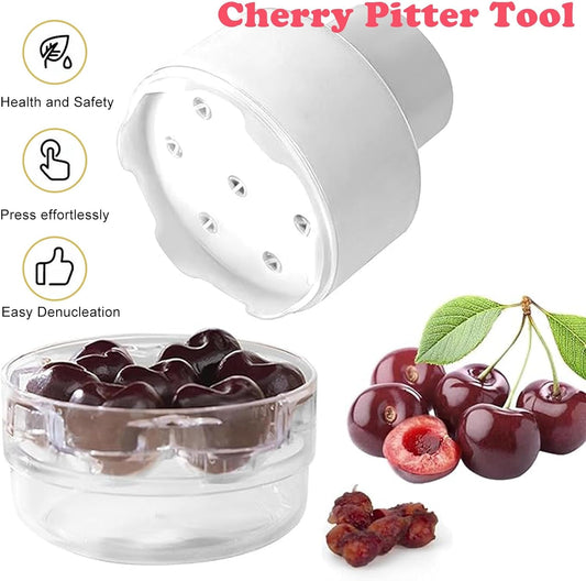 Cherry Pitter Tool, Kitchen Cherry Jam 7 Holes Multi Pitter Tool, White | Portable Push-Down Cherries Seed Remover, No Handle Design for Kitchen, Cake Shop, Picnics