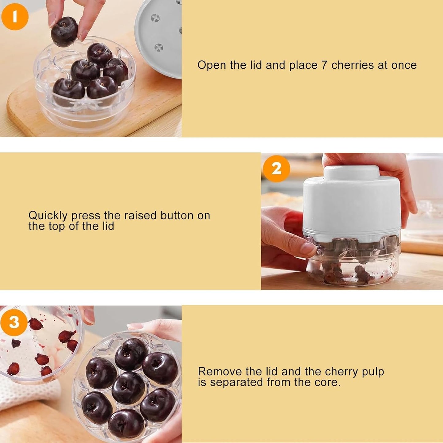 Cherry Pitter Tool, Kitchen Cherry Jam 7 Holes Multi Pitter Tool, White | Portable Push-Down Cherries Seed Remover, No Handle Design for Kitchen, Cake Shop, Picnics