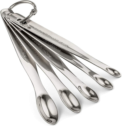 Stainless Steel Mini Measuring Spoons Set - Heavy Duty, 5-Piece Set - For Powders, Supplements, Herbs, Spices, Extracts - Dishwasher-safe - Professional Metal Kitchen Utensils