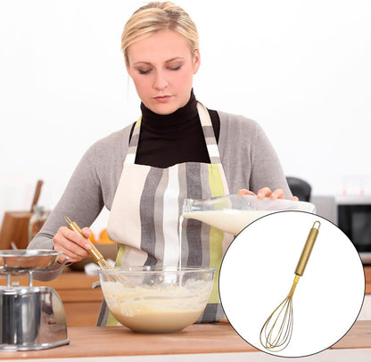 Gold Flour Sifter Baking Tool Set, Stainless Steel 4-Piece Kit with 10" Whisk, Dough Scraper & 5 Measuring Spoons, Mirror Polished, Easy to Clean, for Cake Bread Cookie Prep