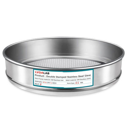 304 Stainless Steel Lab Sieve Screen Mesh, 6 Mesh(3.5mm) Aperture Test Sieve, 12Inch(30cm) Diameter Economy Standard Analysis Sample Test Sieves for Industrial Laboratory Homes - Colors B