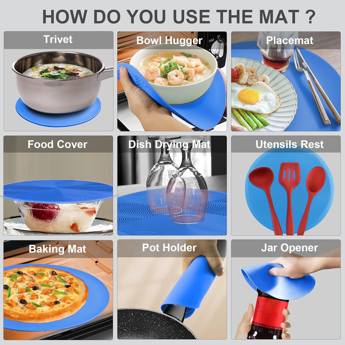 2 in 1, Microwave Splatter Cover for Food & Silicone Microwave Mat, Mat as Bowl Holder, Trivet, Pot Holders, Drying, Baking, Utensils Rest for Kitchen Counter, Dishwasher Safe, Grey
