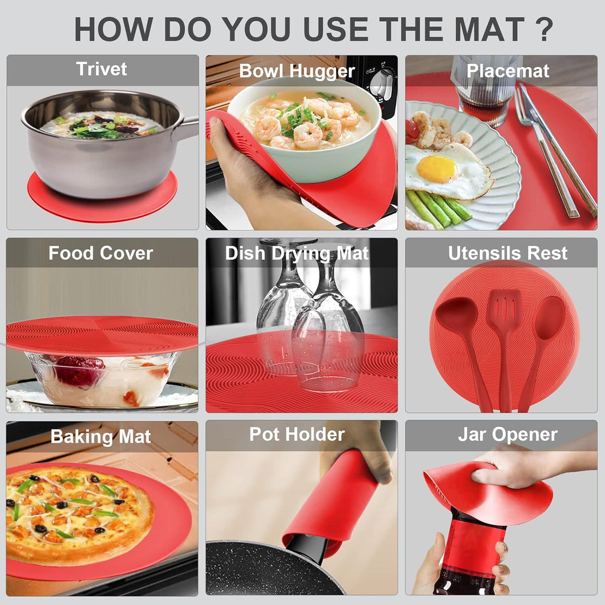 2 in 1, Microwave Splatter Cover for Food & Silicone Microwave Mat, Mat as Bowl Holder, Trivet, Pot Holders, Drying, Baking, Utensils Rest for Kitchen Counter, Dishwasher Safe, Grey