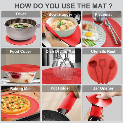 2 in 1, Microwave Splatter Cover for Food & Silicone Microwave Mat, Mat as Bowl Holder, Trivet, Pot Holders, Drying, Baking, Utensils Rest for Kitchen Counter, Dishwasher Safe, Grey