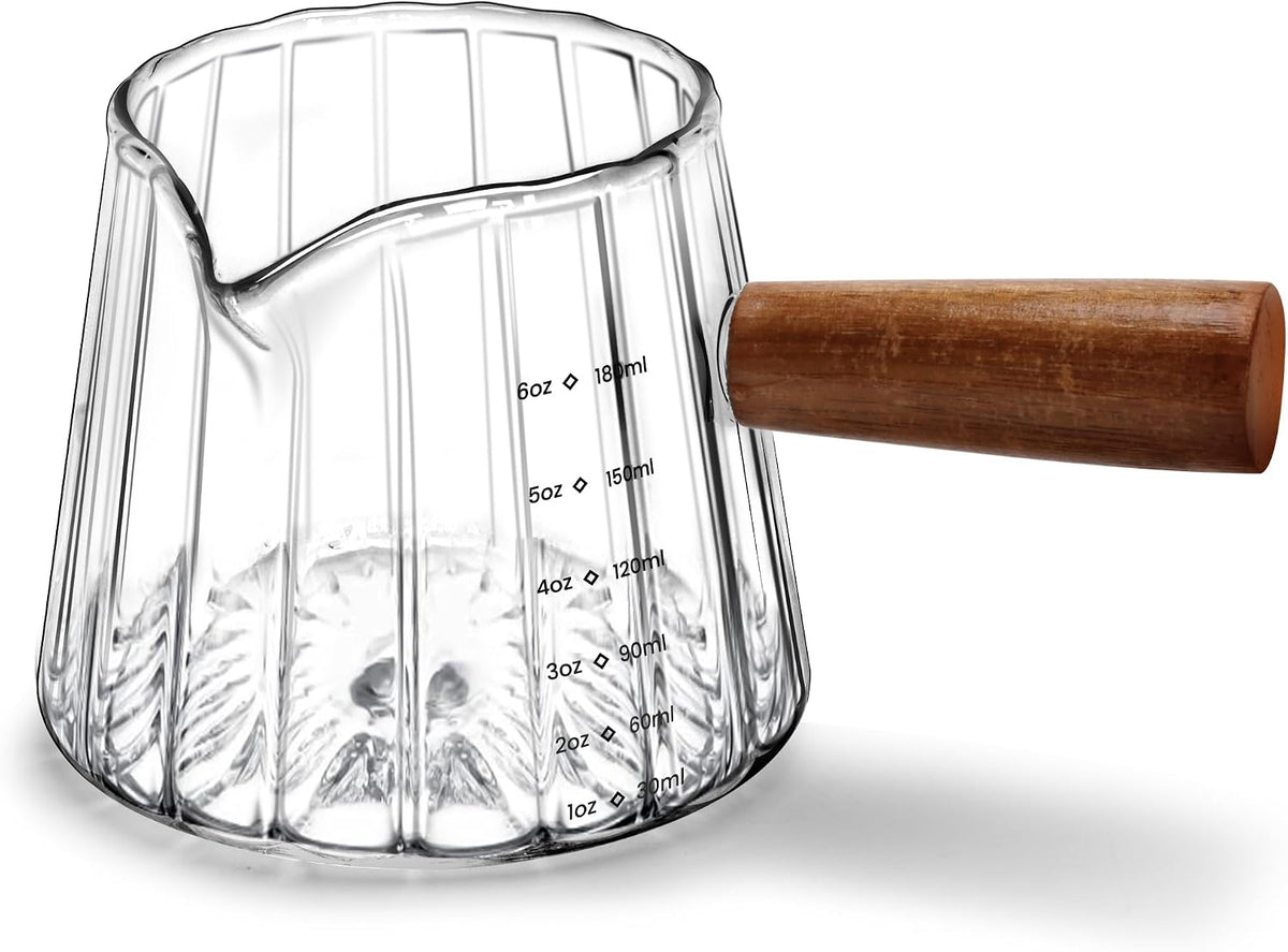 Espresso Measuring Cup 6 Oz, Espresso Cup with Wood Handle, V-Shaped Spout