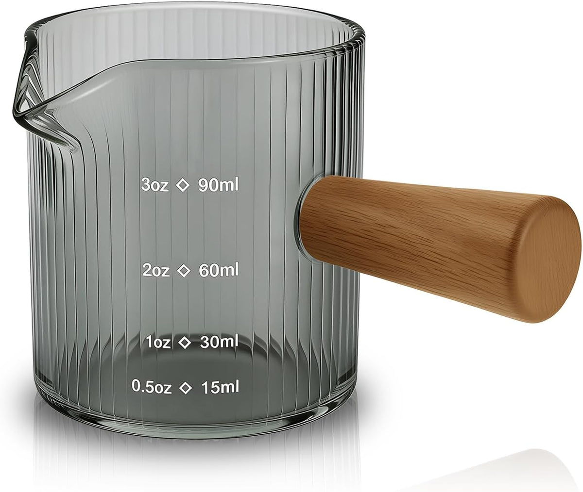 Espresso Measuring Cup 6 Oz, Espresso Cup with Wood Handle, V-Shaped Spout