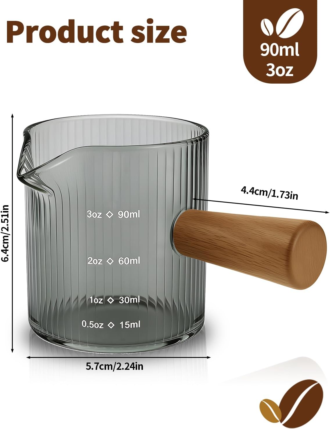 Espresso Measuring Cup 6 Oz, Espresso Cup with Wood Handle, V-Shaped Spout