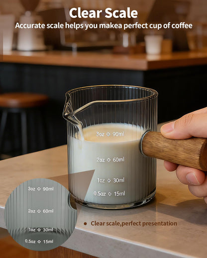 Espresso Measuring Cup 6 Oz, Espresso Cup with Wood Handle, V-Shaped Spout