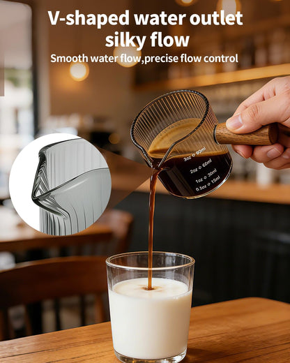 Espresso Measuring Cup 6 Oz, Espresso Cup with Wood Handle, V-Shaped Spout