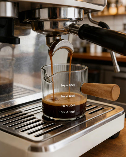 Espresso Measuring Cup 6 Oz, Espresso Cup with Wood Handle, V-Shaped Spout