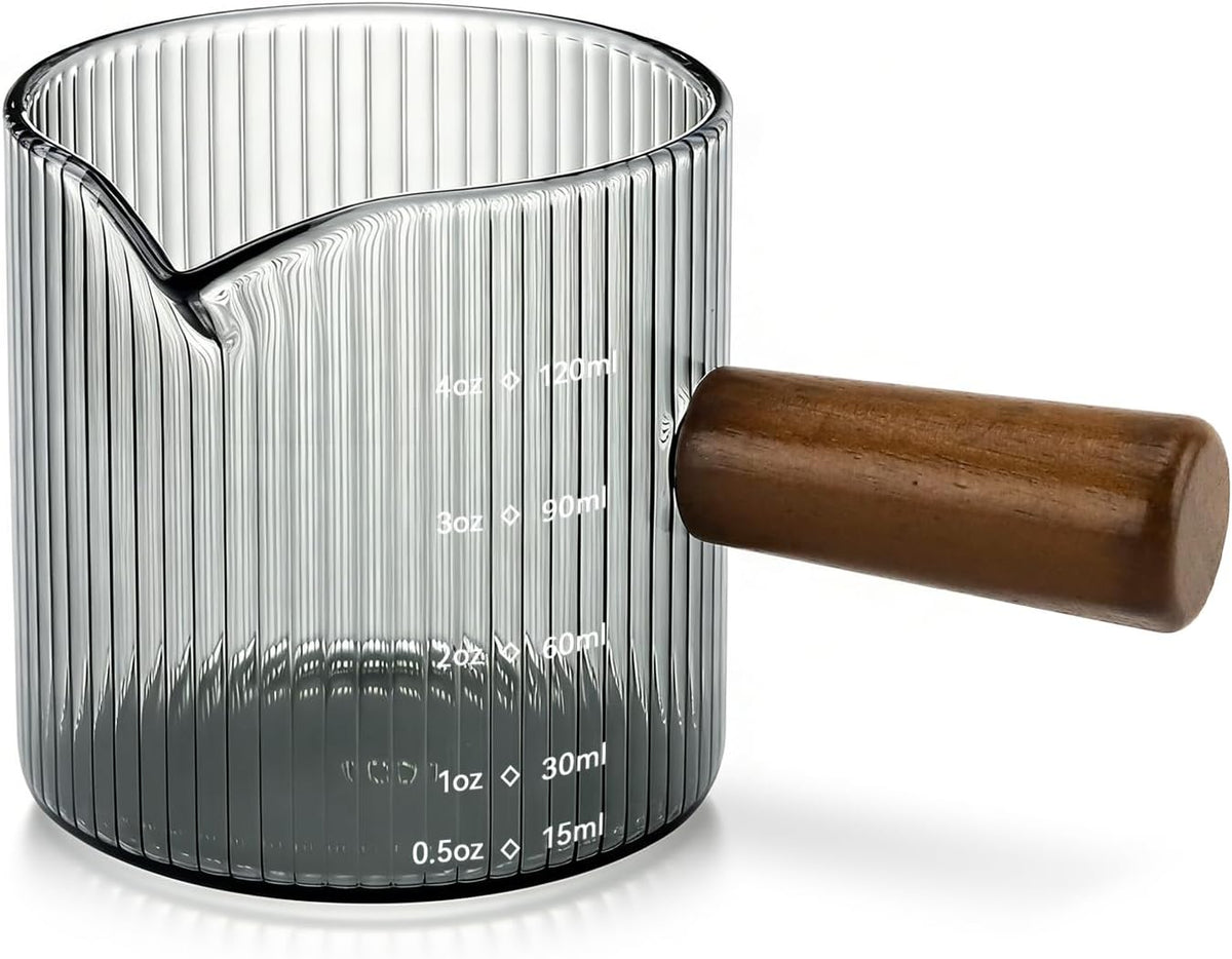 Espresso Measuring Cup 6 Oz, Espresso Cup with Wood Handle, V-Shaped Spout