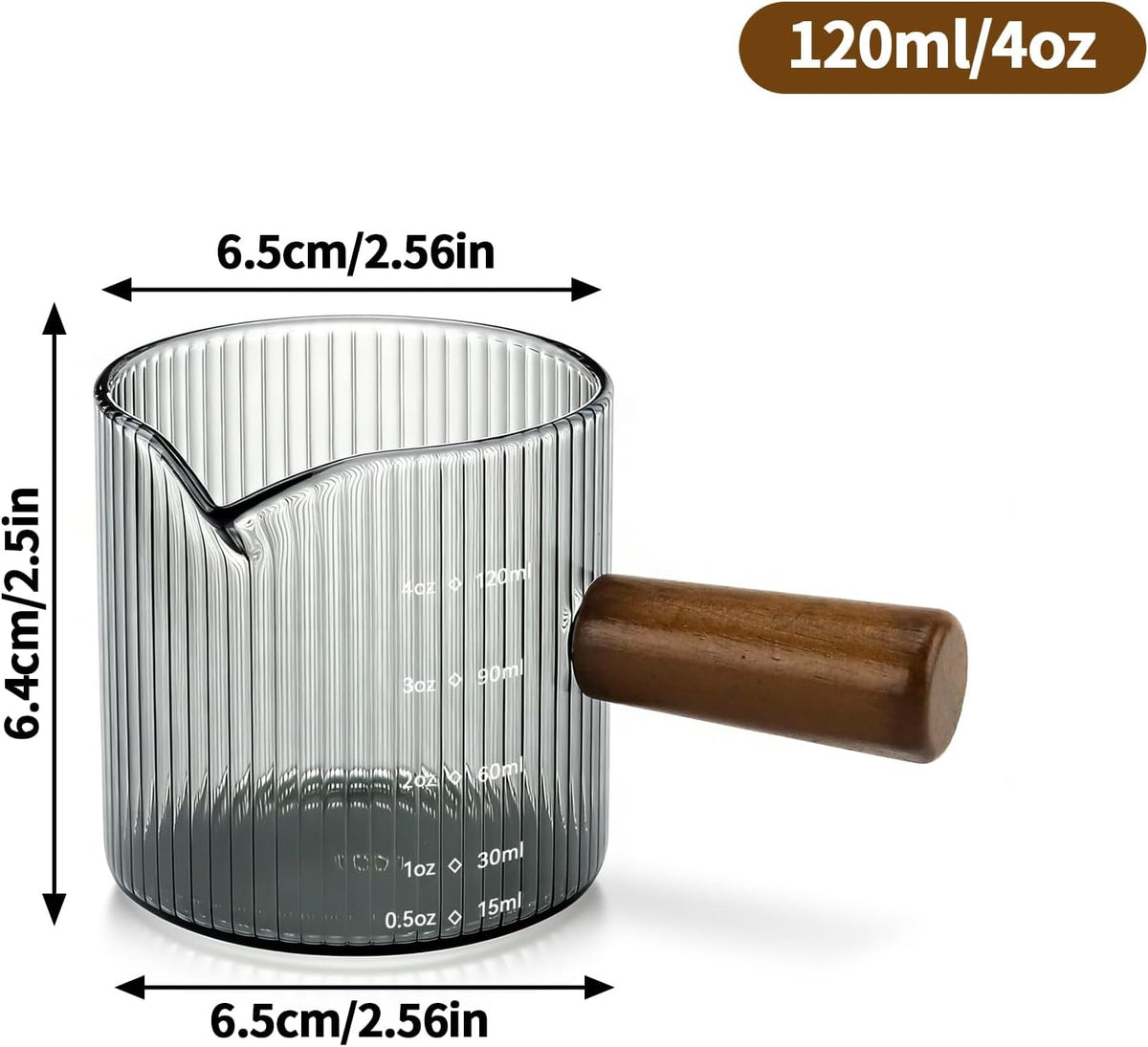 Espresso Measuring Cup 6 Oz, Espresso Cup with Wood Handle, V-Shaped Spout