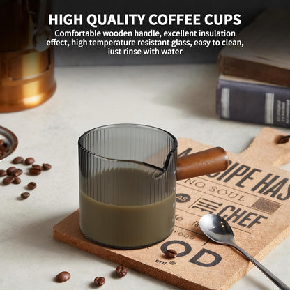 Espresso Measuring Cup 6 Oz, Espresso Cup with Wood Handle, V-Shaped Spout