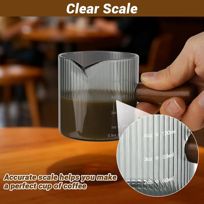 Espresso Measuring Cup 6 Oz, Espresso Cup with Wood Handle, V-Shaped Spout