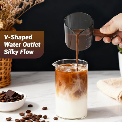 Espresso Measuring Cup 6 Oz, Espresso Cup with Wood Handle, V-Shaped Spout